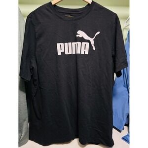 Puma Black Logo T-Shirt Mens XXL White Jumping Cat Graphic Tee
